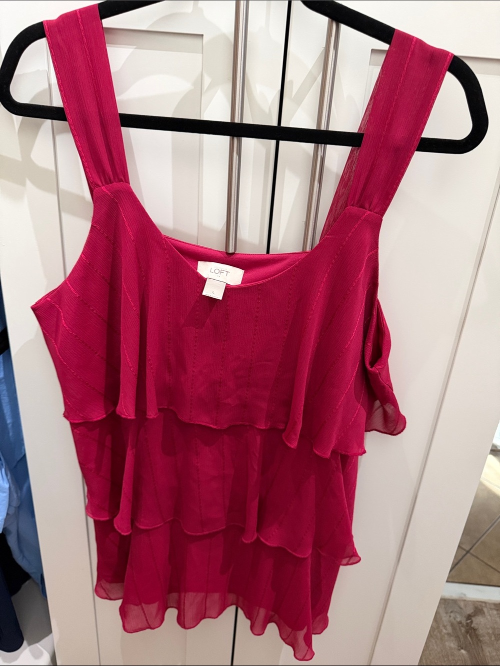 LOFT Fuchsia Tiered Ruffle Sleeveless Tank